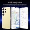 A smartphone is displayed next to two phone screens showing GPS navigation interfaces. Produktbild-Vorschau