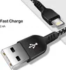 A close-up marketing image of a black braided charging cable with USB and Lightning connectors. Anteprima dell’immagine prodotto