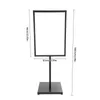 A black metal sign stand with dimensions indicated by text overlays. Podgląd zdjęcia produktu