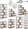 A collage of various shelving units and bookcases with a rustic wood and black metal design. Anteprima dell’immagine prodotto