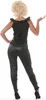 A person wearing a black jumpsuit and a blonde curly wig, shown from the back. Produktbild-Vorschau