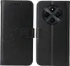 A black flip cover phone case is shown from the front and back. Produktbild-Vorschau