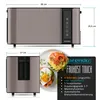A toaster with dimensions and a close-up of toast with salmon and egg. Anteprima dell’immagine prodotto