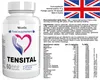 A bottle of Tensital food supplement with accompanying informational text and a Union Jack flag. Náhľad obrázku produktu