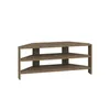 A three-tiered corner TV stand with a dark oak effect finish, presented on a white background. Podgląd zdjęcia produktu