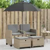 vidaXL Gartensofa 2-Sitzer Sonnenschirm und Hocker Beige Produktbild-Vorschau 2