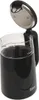 A black and glass electric kettle with its lid open, shown against a white background. Produktbild-Vorschau