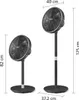Two black standing fans of different heights, with dimensions indicated by lines and text. Anteprima dell’immagine prodotto