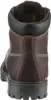 The back view of a brown leather boot with a black collar and a thick black sole. Produktbild-Vorschau
