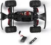 The underside of a remote-controlled car, showing its internal components and wheels. Voir les images du produit
