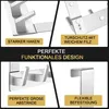 Collage of product images and text highlighting features of over-the-door hooks. Produktbild-Vorschau