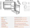 A pull-out kitchen organizer with multiple baskets, shown in an open position with dimensions and specifications listed. Anteprima dell’immagine prodotto