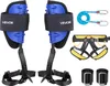 A set of tree climbing equipment including climbing spikes, a harness, and ropes, laid out on a white background. Anteprima dell’immagine prodotto