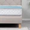 A close-up view of a mattress topper on a mattress, placed on a bed frame. Podgląd zdjęcia produktu