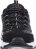 Front view of a black Skechers D'Lites sneaker with rose gold accents. Voir les images du produit