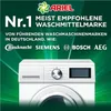 Ariel laundry detergent marketing image featuring a washing machine and brand logos. Produktbild-Vorschau