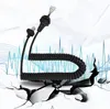 A coiled black cable with connectors is shown against a background with abstract graphics resembling sound waves and cracked earth. Podgląd zdjęcia produktu