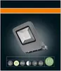 A product image of an LED floodlight with feature icons below. Produktbild-Vorschau