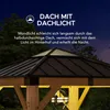 A gazebo roof at night with text overlay describing its features. Produktbild-Vorschau