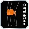 An illustration showing a stylized representation of a leg with knee pads, with the word "PROFILED" written vertically on the right side. Produktbild-Vorschau