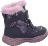 A single purple boot with pink heart patterns and pink fur trim, shown from the side. Produktbild-Vorschau