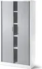 A white and gray filing cabinet with rolling doors. Produktbild-Vorschau