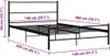 A black metal bed frame with dimensions indicated by purple lines and text. Podgląd zdjęcia produktu