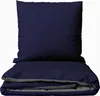 A folded navy blue duvet cover and pillowcase set on a white background. Produktbild-Vorschau