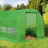 A green greenhouse in a garden with plants inside. Náhled obrázku produktu