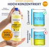 A hand holding a bottle of cleaning concentrate, with diagrams illustrating its dilution and effectiveness compared to a conventional cleaner. Produktbild-Vorschau
