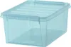 A clear studio shot of a translucent aquamarine storage box with a lid. Produktbild-Vorschau