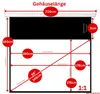 A diagram showing the dimensions of a projector screen. Produktbild-Vorschau