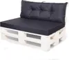 A black cushion set for a pallet sofa, placed on a white wooden pallet base. Podgląd zdjęcia produktu