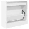 A white shoe cabinet with a pull-down drawer mechanism. Produktbild-Vorschau