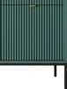 A close-up view of a teal cabinet with a fluted front and a gold handle, set against a white background. Produktbild-Vorschau