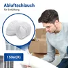 A man is shown connecting a white flexible hose to a white appliance, with cardboard boxes in the background. Produktbild-Vorschau
