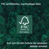 A dark green forest background with an FSC logo and text related to sustainable wood. Produktbild-Vorschau