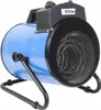 A blue electric heater with a black handle and stand, shown from a three-quarter angle. Produktbild-Vorschau