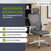 A marketing image for an office chair, highlighting its features with text overlays and a product shot. Podgląd zdjęcia produktu