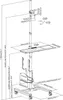 A technical drawing with dimensions of a height-adjustable monitor and keyboard stand on wheels. Náhled obrázku produktu