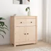A wooden sideboard cabinet is shown in a well-lit room with a plant on top and artwork on the wall. Produktbild-Vorschau