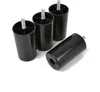 Four black plastic furniture feet with metal threaded bolts are arranged on a white background. Voir les images du produit