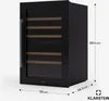 A 3D render of a black wine cooler with dimensions indicated. Produktbild-Vorschau