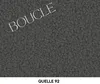 A close-up of a textured gray fabric with the word 'BOUCLE' printed diagonally across it in white text. Below the fabric, the text 'QUELLE 92' is visible. Produktbild-Vorschau