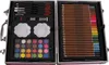 An open art supply case filled with colored pencils, paint palettes, and brushes. Náhled obrázku produktu