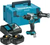 A Makita cordless impact drill with accessories, including batteries, a charger, and a storage case. Produktbild-Vorschau
