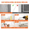 An instructional image showing steps for installing a wall-mounted item, with text overlays and diagrams. Produktbild-Vorschau