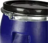 Close-up of the top of a blue plastic drum with a black lid and a silver clamp. Produktbild-Vorschau