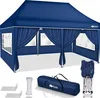 A blue pop-up gazebo with side walls and windows, along with its accessories, laid out on a white background. Anteprima dell’immagine prodotto