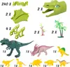A collage of toy dinosaur race track components and dinosaur figures. Produktbild-Vorschau